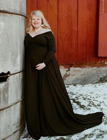 Saslax Maternity Dress Photoshoot Baby Shower Gown Black XL | Flowy Maxi Length,Formal Elegant,Gender Reveal,Wedding Guest,Photography,Special Occasions in Saudi Arabia