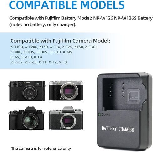 BC-W126 Battery Charger for Fujifilm BC-W126S NP-W126S Battery | Compatible with Fujifilm FinePix X-PRO1 X-PRO2 X-PRO3 XH1 XT1 XT2 XT3 XT10 XT20 XT30 XT200 XE1 XE2 XE3 XE4 XA3 XA5 Cameras in Kuwait