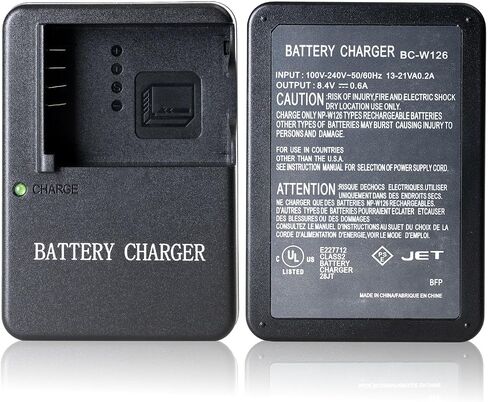 BC-W126 Battery Charger for Fujifilm BC-W126S NP-W126S Battery | Compatible with Fujifilm FinePix X-PRO1 X-PRO2 X-PRO3 XH1 XT1 XT2 XT3 XT10 XT20 XT30 XT200 XE1 XE2 XE3 XE4 XA3 XA5 Cameras in Kuwait