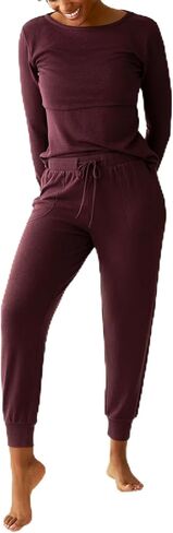 Kindred Bravely CozyKnit Maternity Pajamas & Postpartum Lounge Sets for Women, Long Sleeve Nursing Pajamas (Deep Burgundy, Large) in Saudi Arabia