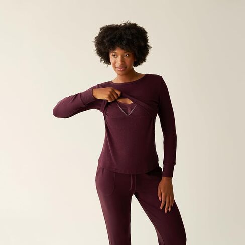 Kindred Bravely CozyKnit Maternity Pajamas & Postpartum Lounge Sets for Women, Long Sleeve Nursing Pajamas (Deep Burgundy, Large) in Saudi Arabia