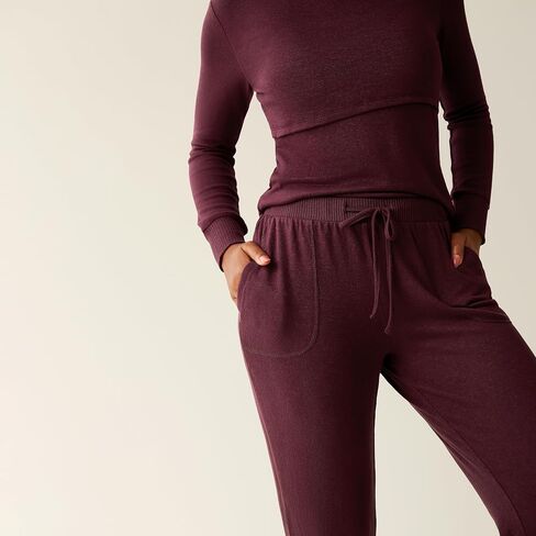 Kindred Bravely CozyKnit Maternity Pajamas & Postpartum Lounge Sets for Women, Long Sleeve Nursing Pajamas (Deep Burgundy, Large) in Saudi Arabia