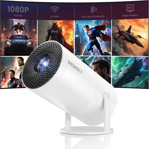 Mini Projector with WiFi and Bluetooth, Portable Movie Projector with 180° Rotatable, 1080P HD Supported, Auto Vertical Keystone, Compatible with Smartphone, TV Stick, Laptop, HDMI, USB in Saudi Arabia