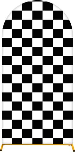 Arch Backdrop Cover 6FT Monster Truck Birthday Party Decorations Black White Checker Arch Covers Spandex Fitted Circle Car Racing Arch Backdrop Covers for Kid Boys Let's Go Racing Party Supplies in Kuwait