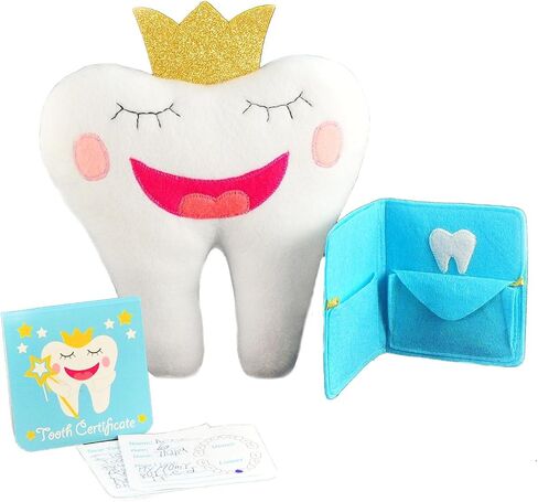 Tickle & Main Tooth Fairy Pillow Kit - 3-Piece Set, 9 x 8 in Felt Cover - Holder Pocket, Interactive Notepad & Photo Pouch - Boys Kit & Gifts for Girls Ages 5-10 in Saudi Arabia