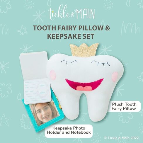 Tickle & Main Tooth Fairy Pillow Kit - 3-Piece Set, 9 x 8 in Felt Cover - Holder Pocket, Interactive Notepad & Photo Pouch - Boys Kit & Gifts for Girls Ages 5-10 in Saudi Arabia