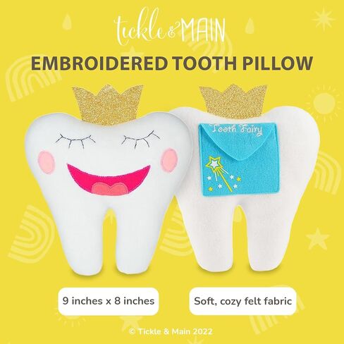 Tickle & Main Tooth Fairy Pillow Kit - 3-Piece Set, 9 x 8 in Felt Cover - Holder Pocket, Interactive Notepad & Photo Pouch - Boys Kit & Gifts for Girls Ages 5-10 in Saudi Arabia