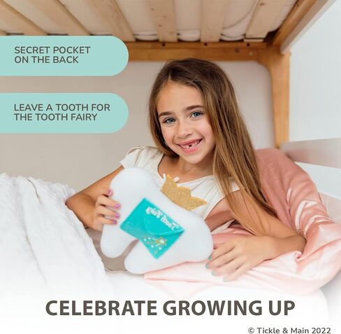 Tickle & Main Tooth Fairy Pillow Kit - 3-Piece Set, 9 x 8 in Felt Cover - Holder Pocket, Interactive Notepad & Photo Pouch - Boys Kit & Gifts for Girls Ages 5-10 in Saudi Arabia