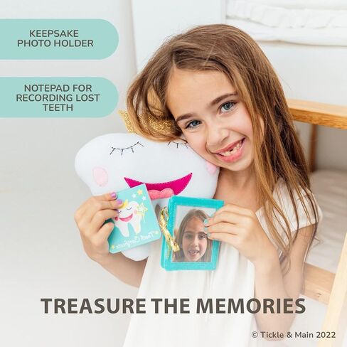 Tickle & Main Tooth Fairy Pillow Kit - 3-Piece Set, 9 x 8 in Felt Cover - Holder Pocket, Interactive Notepad & Photo Pouch - Boys Kit & Gifts for Girls Ages 5-10 in Saudi Arabia