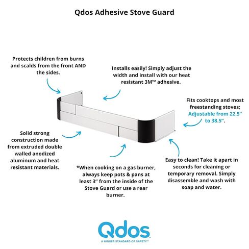 Qdos Safety Adhesive Aluminum Stove Guard - Complements Modern Kitchen Designs - Fits Cooktops & Most Freestanding Stoves - Protects from Front & Sides - Easy to Install - Quick Removal for Cleaning in Saudi Arabia