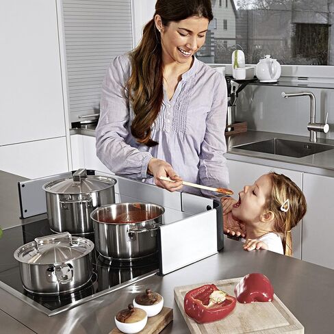 Qdos Safety Adhesive Aluminum Stove Guard - Complements Modern Kitchen Designs - Fits Cooktops & Most Freestanding Stoves - Protects from Front & Sides - Easy to Install - Quick Removal for Cleaning in Saudi Arabia