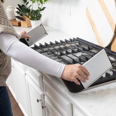 Qdos Safety Adhesive Aluminum Stove Guard - Complements Modern Kitchen Designs - Fits Cooktops & Most Freestanding Stoves - Protects from Front & Sides - Easy to Install - Quick Removal for Cleaning in Saudi Arabia