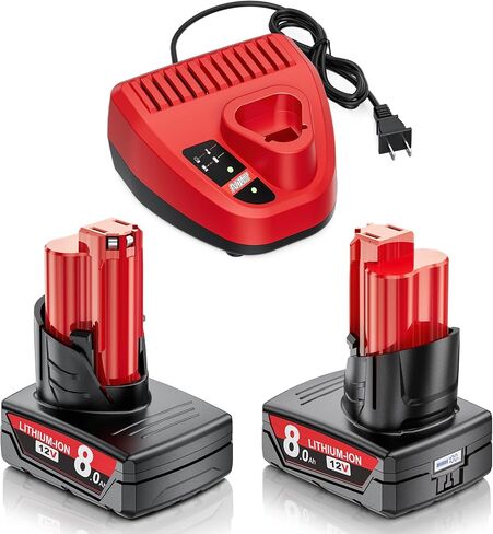 2Pack 8.0Ah Replacement for Milwaukee M12 Battery and Charger Compatible with Milwaukee 12V Battery Fit for 48-11-2401 48-11-2412 48-11-2411 48-11-2420 48-11-2410 Cordless Tools in Kuwait