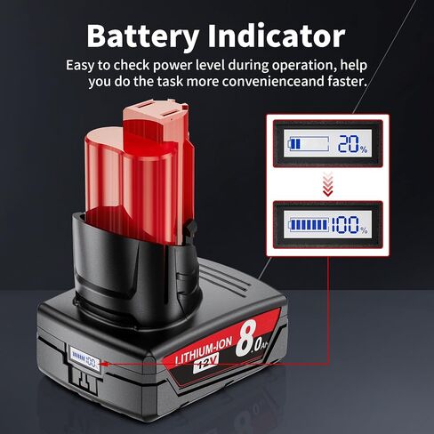 2Pack 8.0Ah Replacement for Milwaukee M12 Battery and Charger Compatible with Milwaukee 12V Battery Fit for 48-11-2401 48-11-2412 48-11-2411 48-11-2420 48-11-2410 Cordless Tools in Kuwait