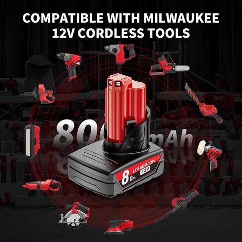 2Pack 8.0Ah Replacement for Milwaukee M12 Battery and Charger Compatible with Milwaukee 12V Battery Fit for 48-11-2401 48-11-2412 48-11-2411 48-11-2420 48-11-2410 Cordless Tools in Kuwait