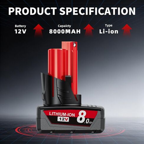 2Pack 8.0Ah Replacement for Milwaukee M12 Battery and Charger Compatible with Milwaukee 12V Battery Fit for 48-11-2401 48-11-2412 48-11-2411 48-11-2420 48-11-2410 Cordless Tools in Kuwait