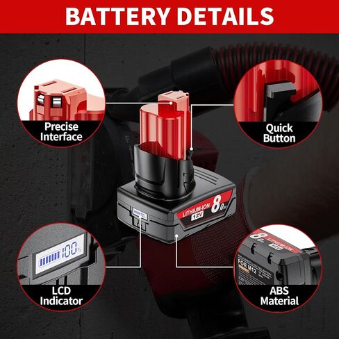 2Pack 8.0Ah Replacement for Milwaukee M12 Battery and Charger Compatible with Milwaukee 12V Battery Fit for 48-11-2401 48-11-2412 48-11-2411 48-11-2420 48-11-2410 Cordless Tools in Kuwait