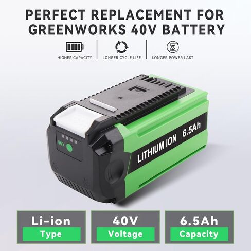 Upgraded 2 Packs 6500mAh Replacement for GreenWorks 40V Battery Compatible with Greenworks 40 Volt G-MAX Power Tools 29472 29462 29252 20202 20302 20322 22262 25312 25322 20642 20672 22272 27062 21242 in Kuwait