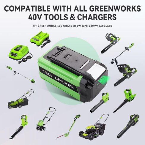 Upgraded 2 Packs 6500mAh Replacement for GreenWorks 40V Battery Compatible with Greenworks 40 Volt G-MAX Power Tools 29472 29462 29252 20202 20302 20322 22262 25312 25322 20642 20672 22272 27062 21242 in Kuwait