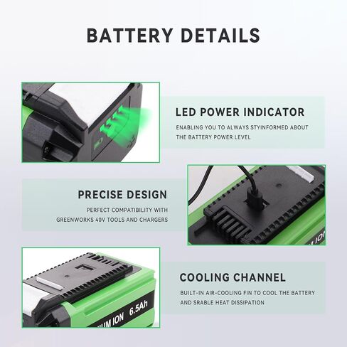 Upgraded 2 Packs 6500mAh Replacement for GreenWorks 40V Battery Compatible with Greenworks 40 Volt G-MAX Power Tools 29472 29462 29252 20202 20302 20322 22262 25312 25322 20642 20672 22272 27062 21242 in Kuwait