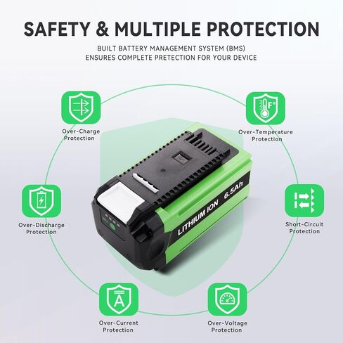 Upgraded 2 Packs 6500mAh Replacement for GreenWorks 40V Battery Compatible with Greenworks 40 Volt G-MAX Power Tools 29472 29462 29252 20202 20302 20322 22262 25312 25322 20642 20672 22272 27062 21242 in Kuwait