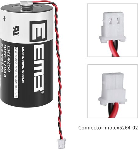 بطارية ليثيوم EEMB ER14250 3.6V 1/2AA بقدرة 1200 مللي أمبير في الساعة مع قابس Molex5264 - قطعتان in Kuwait