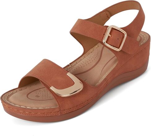 Women's Wedge Platform Sandals Arch Support Adjustable Strap Summer | Open toe, PU foam cushioning, latex arch support, elastic band, lightweight PU footbed, rubber outsole. in Kuwait