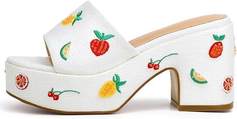 Women's Espadrille Platform Mule Sandals, Open Toe Summer Chunky Block Heel | Slip-On Style, Raffia-Inspired Upper, Boho Look; Beach, Vacation, Resort, Travel & Everyday Wear in Saudi Arabia
