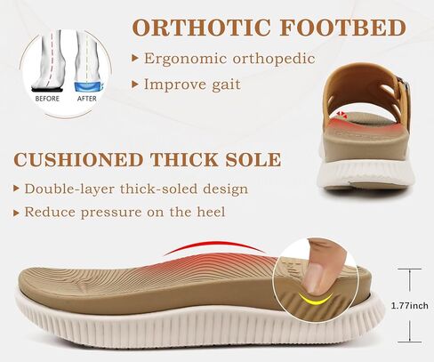 KuaiLu Womens Sandals Beige White-CP Size 9 | Relief Plantar Fasciitis Comfort Thick Cushion in Saudi Arabia