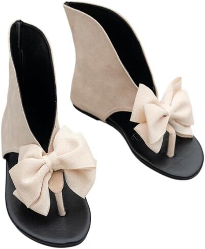Women's Large Size Ankle Bootie Sandals, Bow Decor Thong Flip Flops, Lightweight Non-Slip Flat Summer Shoes in Saudi Arabia