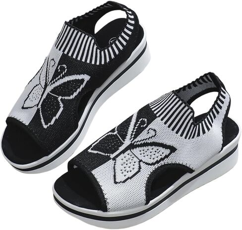 Women’s Butterfly Print Knit Wedge Sandals in Kuwait
