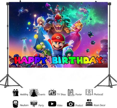 Cute Mario Backdrop, Super Bros Wall Decor Backdrop, Birthday Party Photo Backdrops for Girls and Boys in Kuwait
