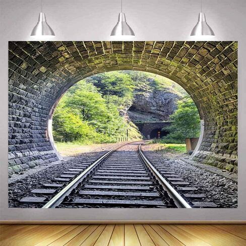 Train Tunnel Background,Railway Track,Travel Photography Backdrop,5x3FT | Mountain,Forest Landscape,Natural Scene,Railroad Themed,Portrait,Outdoor Photography Decor,Vinyl Banner,Top Pocket in Saudi Arabia
