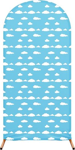 7.2 ft Cartoon Arch Backdrop Cover Blue Sky and White Clouds Arch Spandex Stretch Backdrop Stand Cover for Wedding Birthday Banquet Ceremony Decoration(White Cloud) in Kuwait