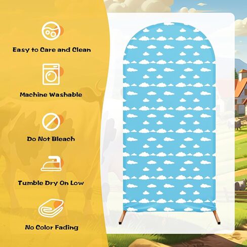 7.2 ft Cartoon Arch Backdrop Cover Blue Sky and White Clouds Arch Spandex Stretch Backdrop Stand Cover for Wedding Birthday Banquet Ceremony Decoration(White Cloud) in Kuwait