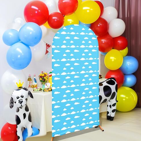 7.2 ft Cartoon Arch Backdrop Cover Blue Sky and White Clouds Arch Spandex Stretch Backdrop Stand Cover for Wedding Birthday Banquet Ceremony Decoration(White Cloud) in Kuwait
