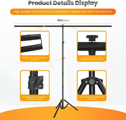 Jiang&Rong Green Screen Backdrop Stand Kit 5x10FT with Reverse Folding Base | Portable T-Shape Background Stand for Photography, Streaming, Video Recording, Includes Carry Bag & 6 Clamps in Kuwait
