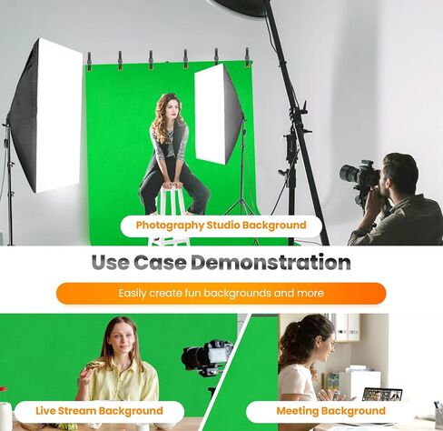 Jiang&Rong Green Screen Backdrop Stand Kit 5x10FT with Reverse Folding Base | Portable T-Shape Background Stand for Photography, Streaming, Video Recording, Includes Carry Bag & 6 Clamps in Kuwait