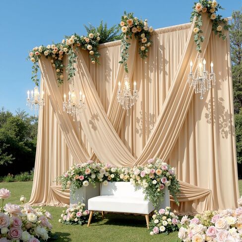 20x16 ft Ivory Backdrop Curtains for Wedding Parties, Birthdays and Photos | 4 Panels 5x16 ft, Wrinkle-Free Polyester Drapes, Washable, Ironable, 4 in Rod Pocket for Baby Showers and Graduations in Kuwait