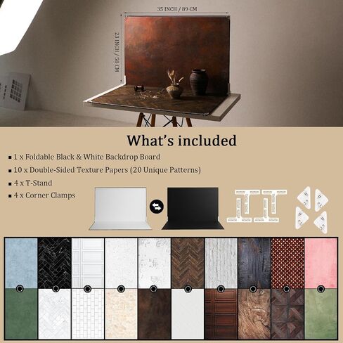 23 x 35 in Product Photography Backdrops, 10 Sheets, 20 Patterns | Double-Sided, Water-Resistant Backdrops for Food, Jewelry, Cosmetics, Crafts, Flat Lays and Content Creation in Saudi Arabia