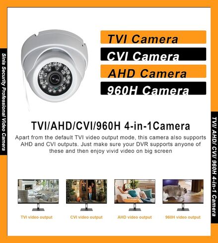 Sinis 4K 8MP 4-in-1 TVI/CVI/AHD/Analog Security IR White Dome Camera | 8MP,100FT IR Night Vision,True WDR,Waterproof IP67,Full Metal Housing,2.8mm 125° Wide Viewing Angle lens,Indoor Outdoor,white in Kuwait