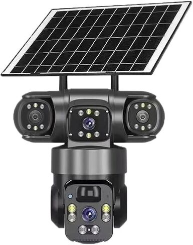 4G Solar Outdoor PTZ WiFi CCTV Security Camera V380 Pro | Triple Lens Wireless Cam Built-in Battery Night Vision Monitoring(WIFI-128G TF CARD) in Kuwait