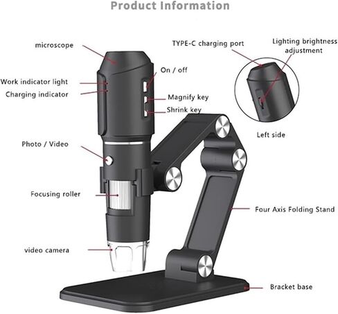 Microscope, Digital Microscope Wi-Fi Scope 50x-1600x HD Electronic Mobile Repair Adjustable Stand 8LED for Electronics,for Homeschool Lab in Kuwait