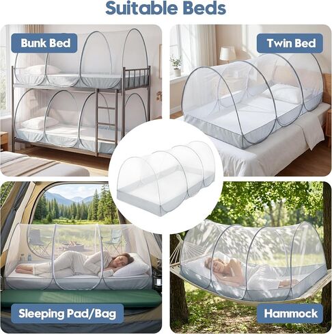 Mosquito Net for Twin Size Bed Bunk Bed Sleeping Pad, Pop Up Mosquito Tent Fully Closed, Portable Foldable Bug Net for Camping Travel Patio Outdoor, Screen Tent for One Person in Kuwait