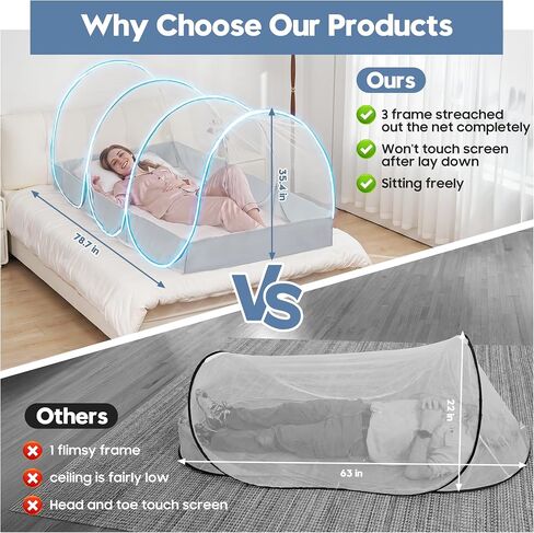 Mosquito Net for Twin Size Bed Bunk Bed Sleeping Pad, Pop Up Mosquito Tent Fully Closed, Portable Foldable Bug Net for Camping Travel Patio Outdoor, Screen Tent for One Person in Kuwait