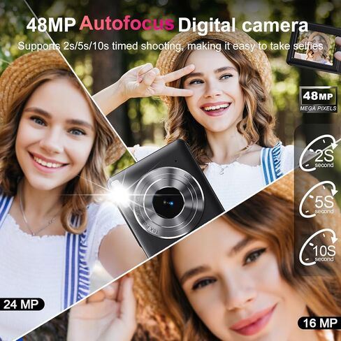 Digital Camera Dual Screen Kids Camera 4K 48MP with Autofocus & 16X Zoom, Internal Battery, 64GB SD Card Included | Portable Selfie Camera for Teens Children, Starter Vlogging Cameras in Saudi Arabia