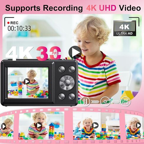 Digital Camera Dual Screen Kids Camera 4K 48MP with Autofocus & 16X Zoom, Internal Battery, 64GB SD Card Included | Portable Selfie Camera for Teens Children, Starter Vlogging Cameras in Saudi Arabia