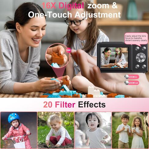 Digital Camera Dual Screen Kids Camera 4K 48MP with Autofocus & 16X Zoom, Internal Battery, 64GB SD Card Included | Portable Selfie Camera for Teens Children, Starter Vlogging Cameras in Saudi Arabia