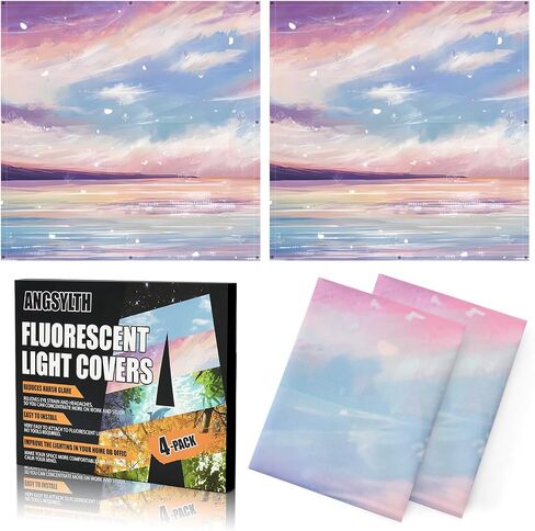 ANGSYLTH 4 Pcs 2x2 Feet Fluorescent Ceiling Light Covers | Magnetic Light Covers for Classroom, Office, Hospitals, Home (Sunset Glow) in Saudi Arabia
