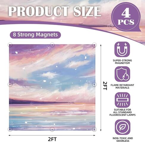 ANGSYLTH 4 Pcs 2x2 Feet Fluorescent Ceiling Light Covers | Magnetic Light Covers for Classroom, Office, Hospitals, Home (Sunset Glow) in Saudi Arabia